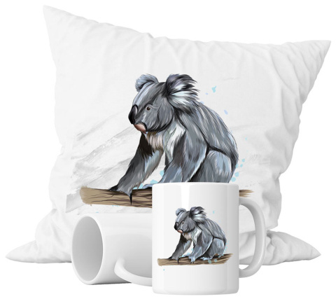 Zestaw prezentowy kubek + poduszka - "Motyw - koala" + Twój Nadruk Zestaw prezentowy kubek + poduszka - "Motyw - koala" + Twój Nadruk