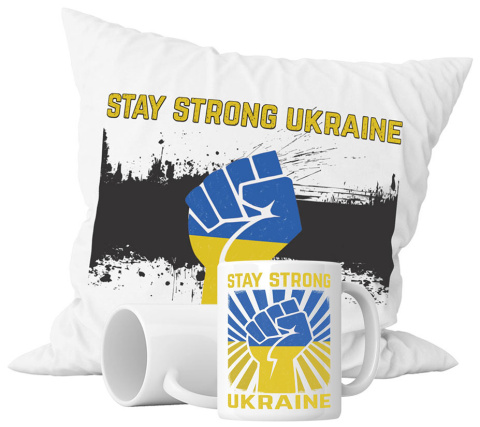 Zestaw prezentowy kubek + poduszka - "Stay strong Ukraine" + Twój Nadruk Zestaw prezentowy kubek + poduszka - "Stay strong Ukraine" + Twój Nadruk