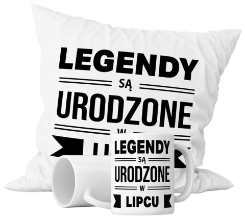 Zestaw prezentowy kubek + poduszka - "Legendy są urodzone w …" + Twój Nadruk + Miesiąc Zestaw prezentowy kubek + poduszka - "Legendy są urodzone w …" + Twój Nadruk + Miesiąc