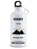 Bidon biały z karabińczykiem 500 ml z nadrukiem - "Góry wzywają" + Imię
