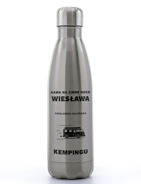 Bidon srebrny stalowy 500 ml z nadrukiem - "Miłośnik kempingu" + Imię Bidon srebrny stalowy 500 ml z nadrukiem - "Miłośnik kempingu" + Imię