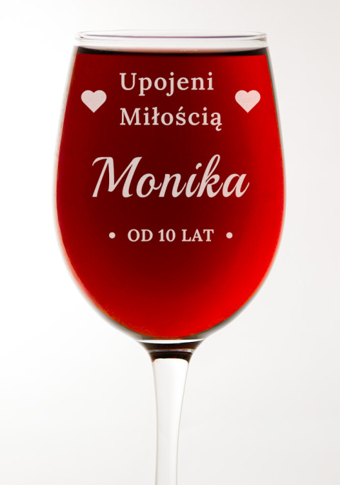 Kielich na wino czerwone 470 ml + Grawer "Upojeni miłością od...lat" + Imię Kielich na wino czerwone 470 ml + Grawer "Upojeni miłością od...lat" + Imię