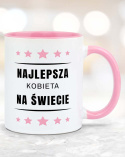 Kubek 330 ml z różowym uchwytem i wnętrzem - "Najlepsza kobieta na świecie"