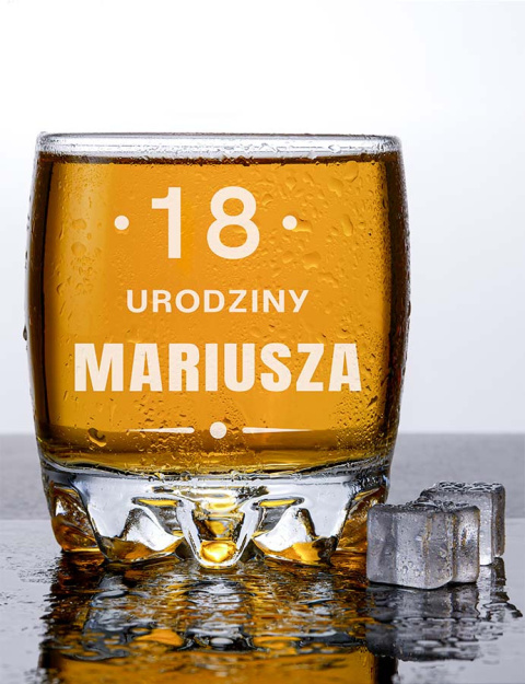 Szklanka okrągła na whisky 330 ml + Grawer "Urodziny" + Imię + Rocznik Szklanka okrągła na whisky 330 ml + Grawer "Urodziny" + Imię + Rocznik
