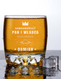 Szklanka okrągła na whisky 330 ml + Grawer "Pan i Władca Wszechświata" + Imię