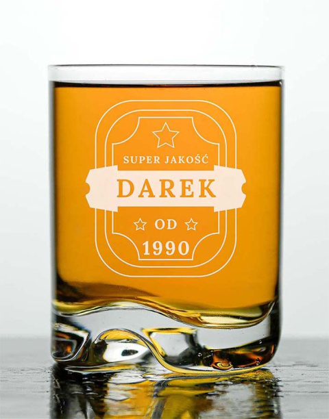 Szklanka okrągła z falowanym dnem na whisky 330 ml + Grawer "Super Jakość" + Imię + Rocznik
