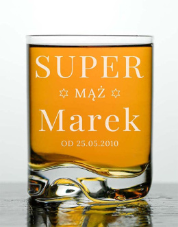 Szklanka okrągła z falowanym dnem na whisky 330 ml + Grawer 