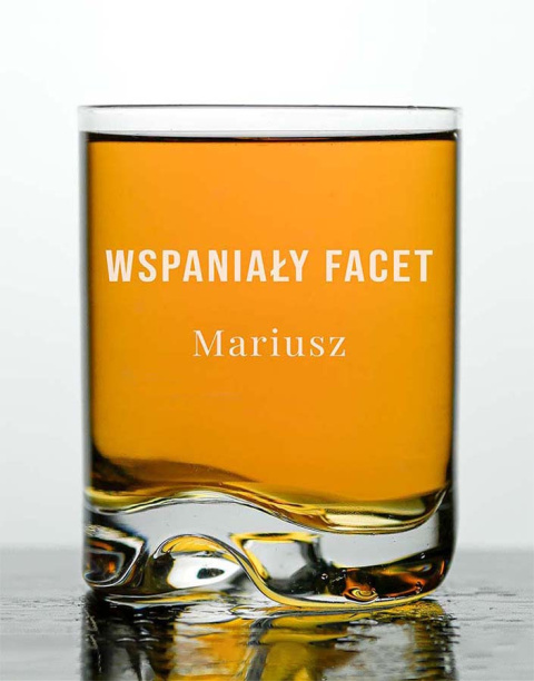 Szklanka okrągła z falowanym dnem na whisky 330 ml + Grawer "Wspaniały Facet" + Imię Szklanka okrągła z falowanym dnem na whisky 330 ml + Grawer "Wspaniały Facet" + Imię