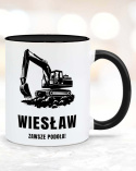 Kubek 330 ml z czarnym uchwytem i wnętrzem + nadruk "Zawsze podoła..." + Dowolne imię
