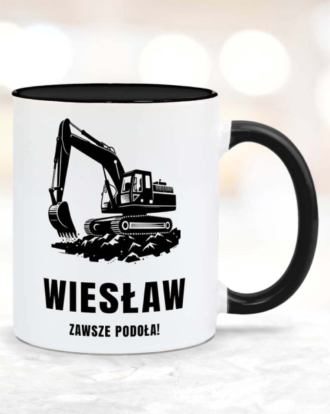 Kubek 330 ml z czarnym uchwytem i wnętrzem + nadruk "Zawsze podoła..." + Dowolne imię Kubek 330 ml z czarnym uchwytem i wnętrzem + nadruk "Zawsze podoła..." + Dowolne imię